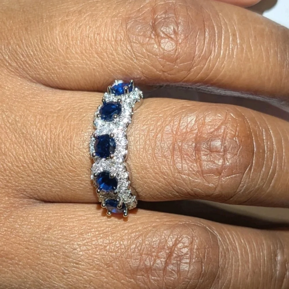 3.5ct Lab-Created Blue Sapphire Band Half Eternity Halo 14k White Gold Plated